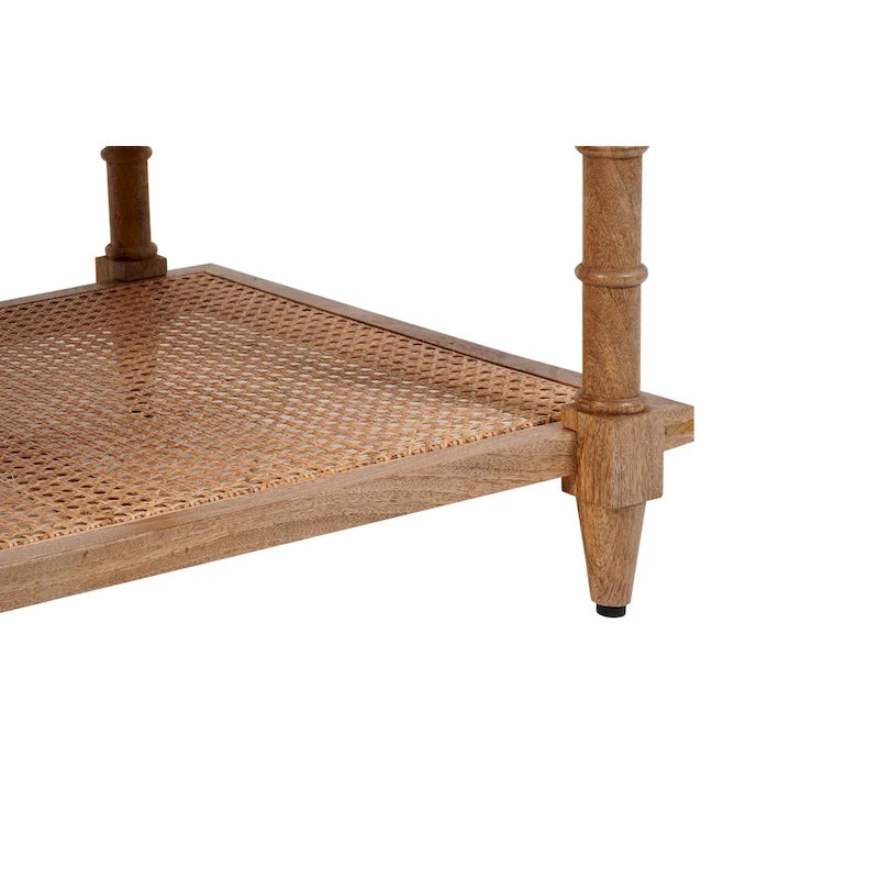 Mesa de centro de madera y ratán - Decapado en blanco