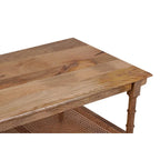 Mesa de centro de madera y ratán - Decapado en blanco