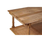 Mesa de centro de madera y ratán - Decapado en blanco
