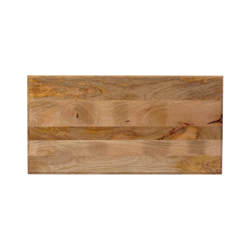 Mesa de centro de madera y ratán - Decapado en blanco