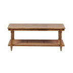Mesa de centro de madera y ratán - Decapado en blanco