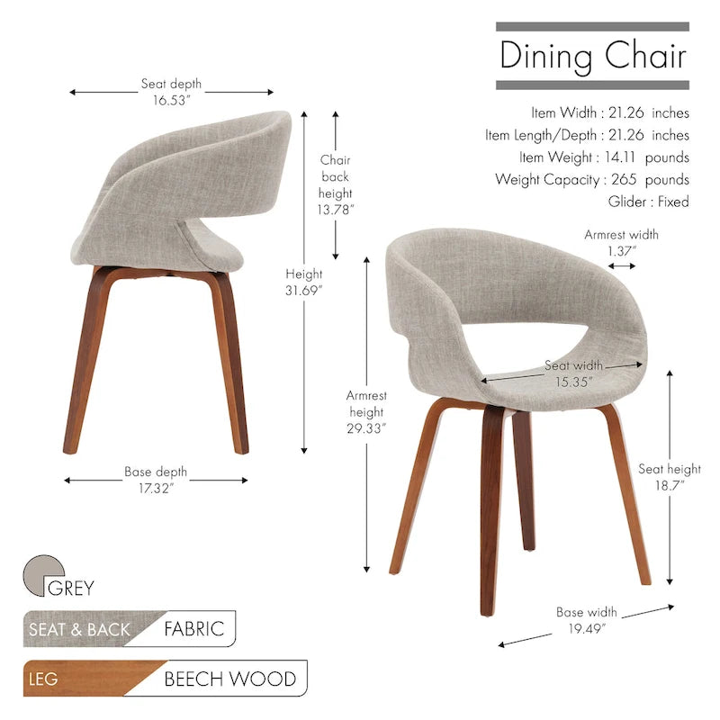 Silla de comedor de estilo de mediados de siglo con tapicería de tela