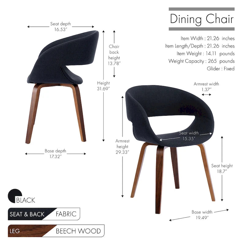 Silla de comedor de estilo de mediados de siglo con tapicería de tela