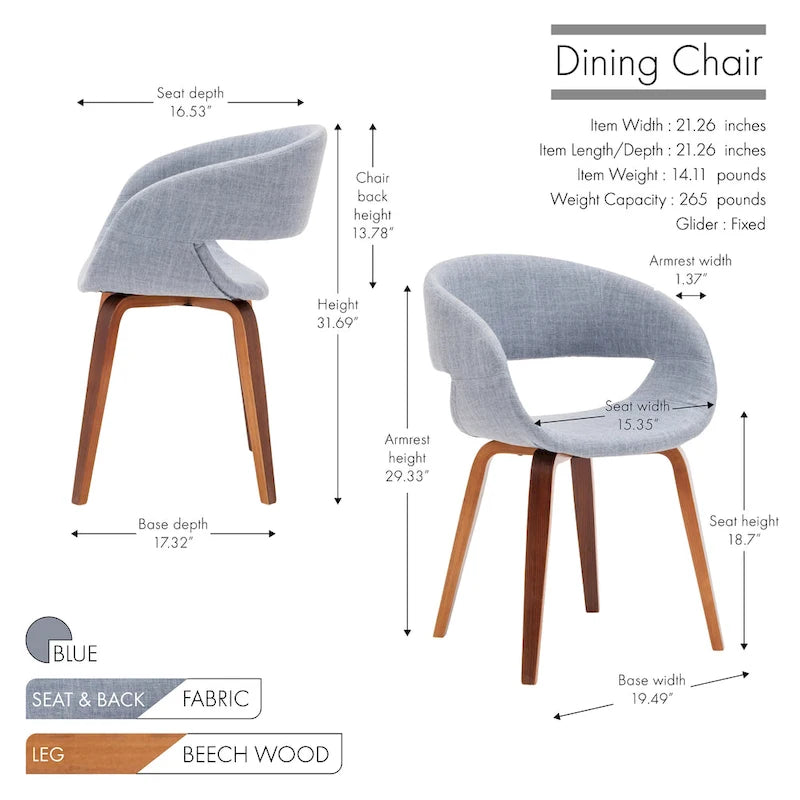 Silla de comedor de estilo de mediados de siglo con tapicería de tela
