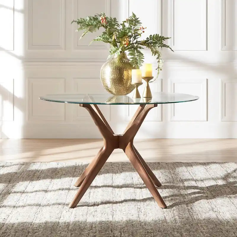 Nadine Mid-Century Dark Walnut Finish Round Dining Table by Modern