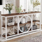 Mesa consola extra larga de 70.9 pulgadas con estantes de almacenamiento de madera de 3 niveles