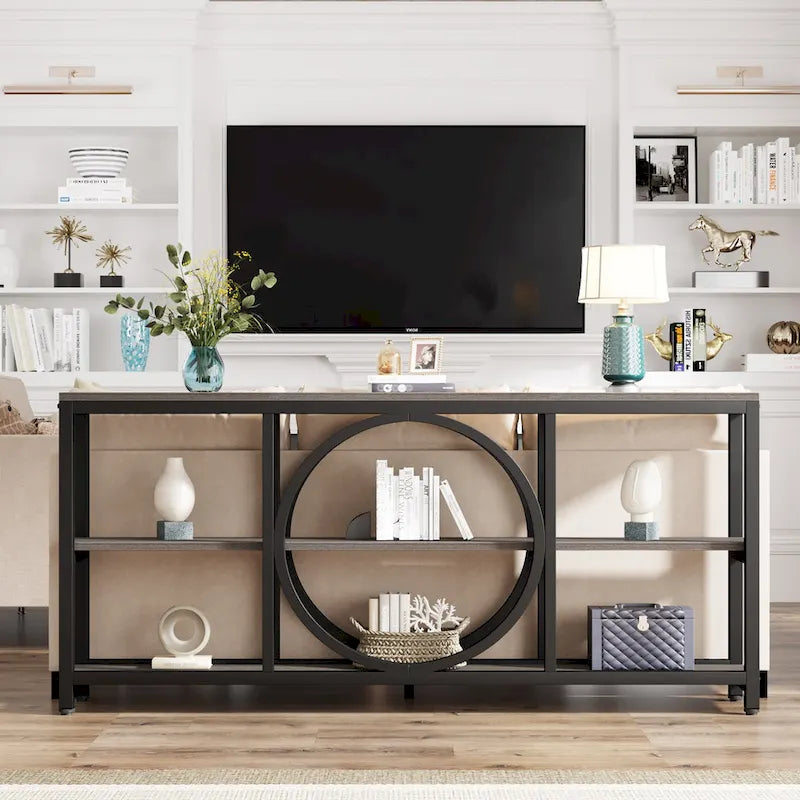Mesa consola extra larga de 70.9 pulgadas con estantes de almacenamiento de madera de 3 niveles