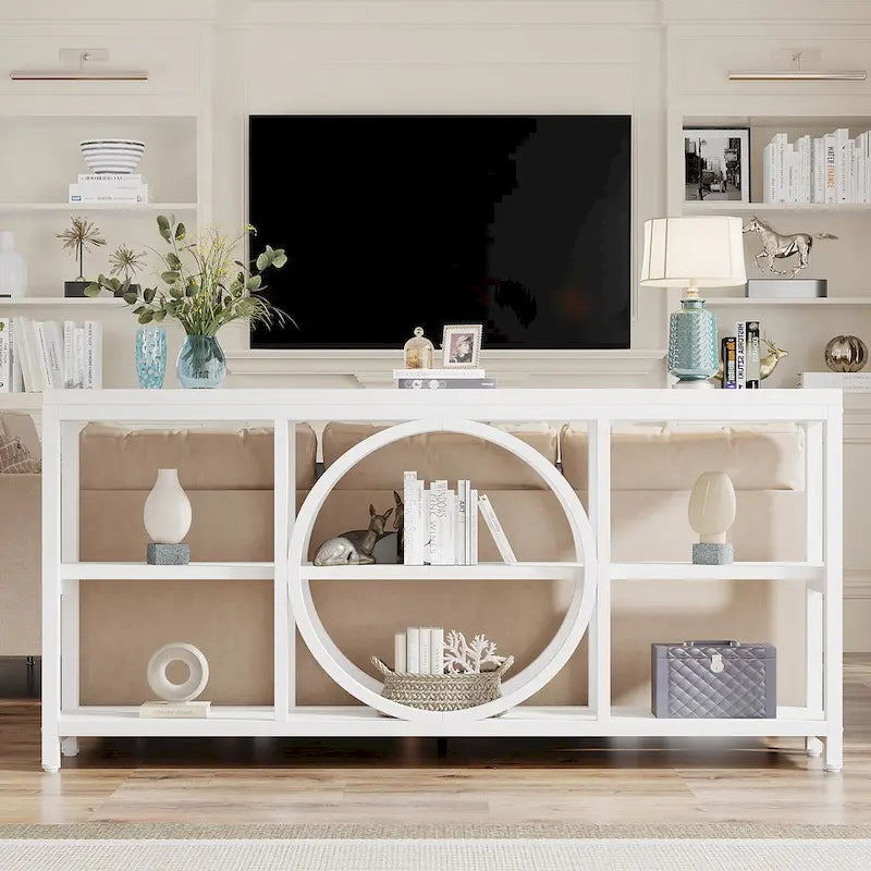 Mesa consola extra larga de 70.9 pulgadas con estantes de almacenamiento de madera de 3 niveles