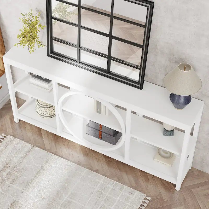 Mesa consola extra larga de 70.9 pulgadas con estantes de almacenamiento de madera de 3 niveles