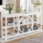 Mesa consola extra larga de 70.9 pulgadas con estantes de almacenamiento de madera de 3 niveles