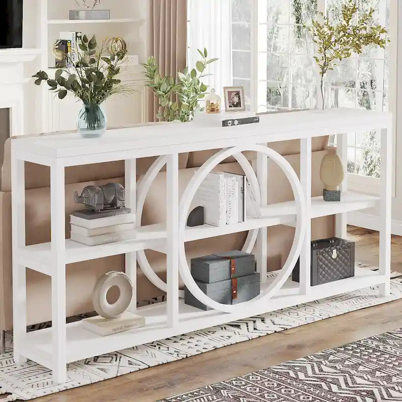 Mesa consola extra larga de 70.9 pulgadas con estantes de almacenamiento de madera de 3 niveles