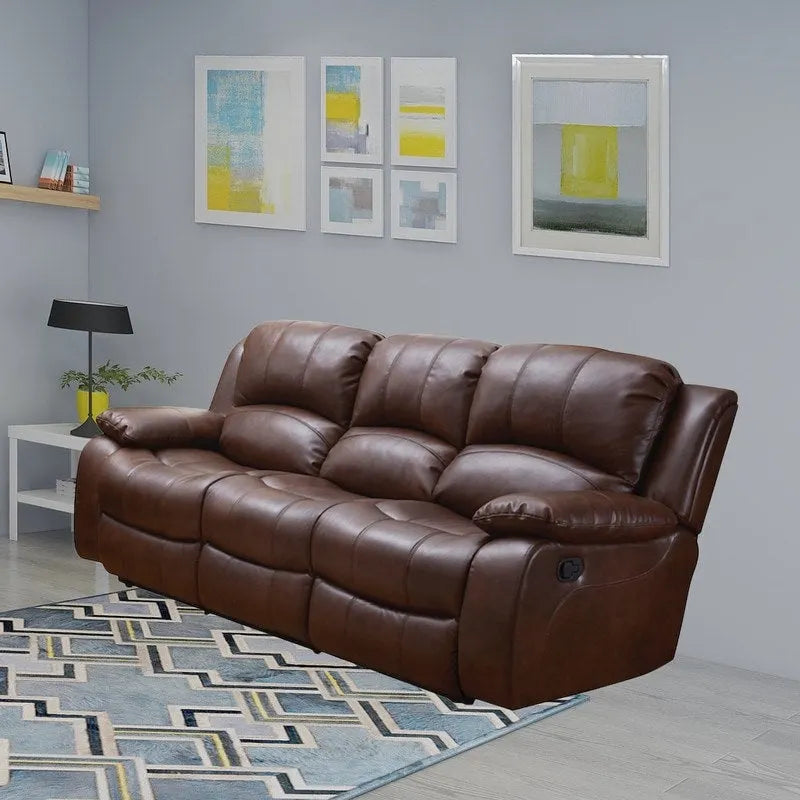 Sofá reclinable de 3 plazas de cuero regenerado, reclinable manual para sala de estar pequeña - (Negro/Marrón) - N/A
