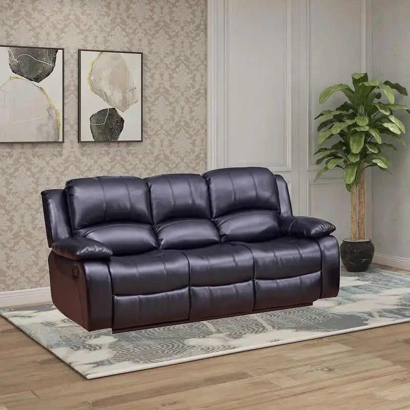  Bonded Leather 3-Seat Recliner Loveseat Manual Reclining Couch for Small Living Room Sofa Set- (Black/Brown) - N/A