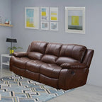 Sofá reclinable de 3 plazas de cuero regenerado, reclinable manual para sala de estar pequeña - (Negro/Marrón) - N/A