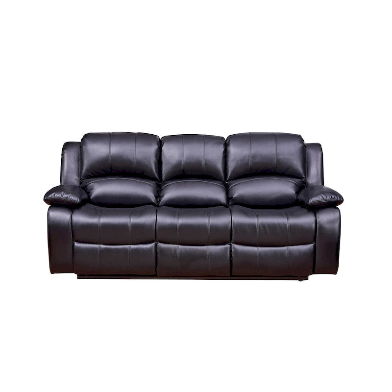 Sofá reclinable de 3 plazas de cuero regenerado, reclinable manual para sala de estar pequeña - (Negro/Marrón) - N/A