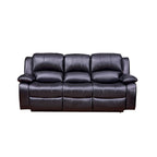 Sofá reclinable de 3 plazas de cuero regenerado, reclinable manual para sala de estar pequeña - (Negro/Marrón) - N/A