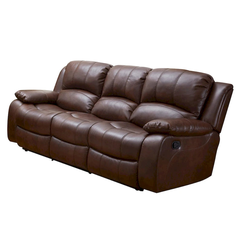 Sofá reclinable de 3 plazas de cuero regenerado, reclinable manual para sala de estar pequeña - (Negro/Marrón) - N/A