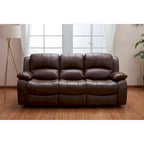 Sofá reclinable de 3 plazas de cuero regenerado, reclinable manual para sala de estar pequeña - (Negro/Marrón) - N/A