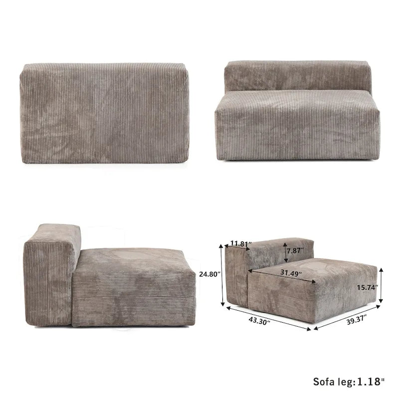 142 Sofá Seccional Oversized en Pana con Forma de L, Clásico y Profundo, con Otomana