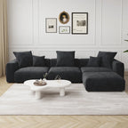 142 Sofá Seccional Oversized en Pana con Forma de L, Clásico y Profundo, con Otomana