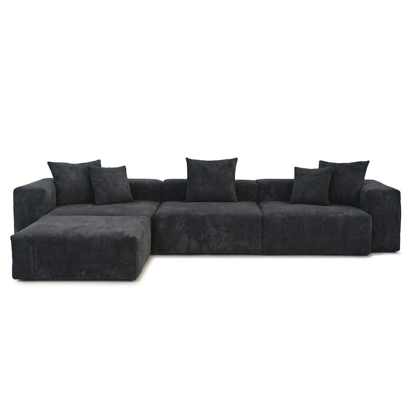 142 Sofá Seccional Oversized en Pana con Forma de L, Clásico y Profundo, con Otomana