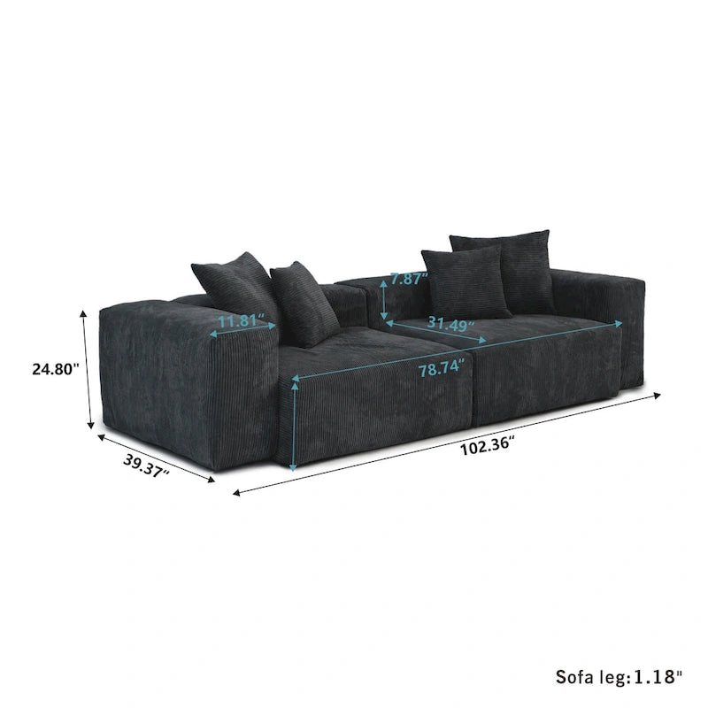 142 Sofá Seccional Oversized en Pana con Forma de L, Clásico y Profundo, con Otomana