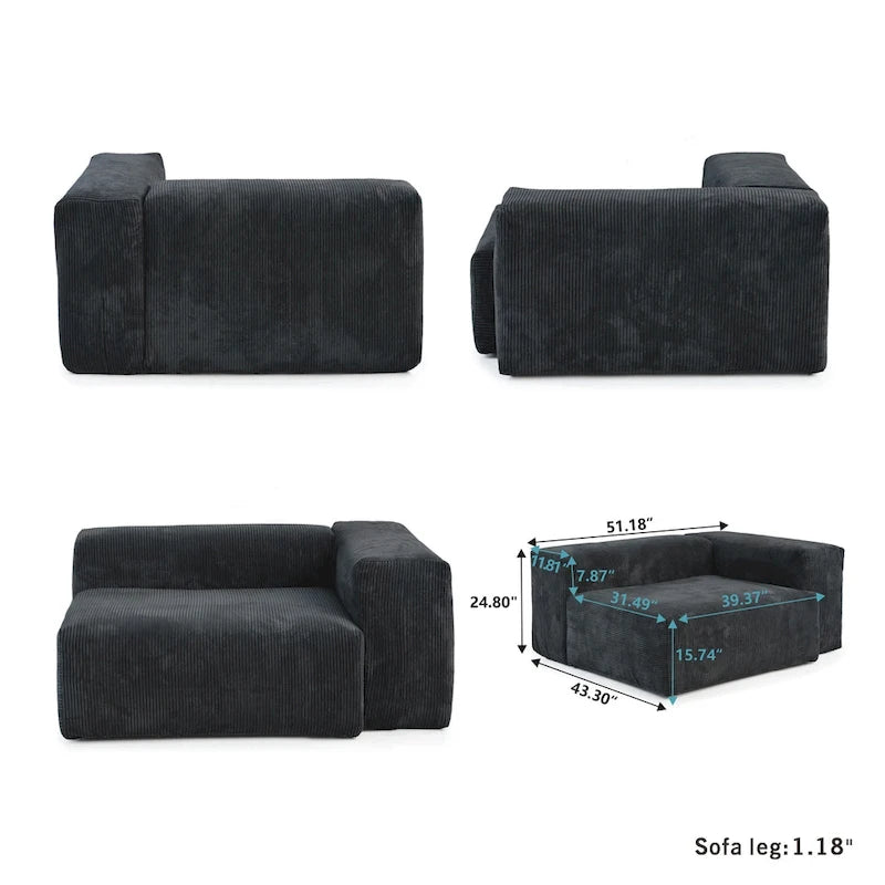 142 Sofá Seccional Oversized en Pana con Forma de L, Clásico y Profundo, con Otomana