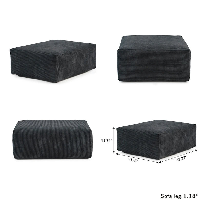 142 Sofá Seccional Oversized en Pana con Forma de L, Clásico y Profundo, con Otomana