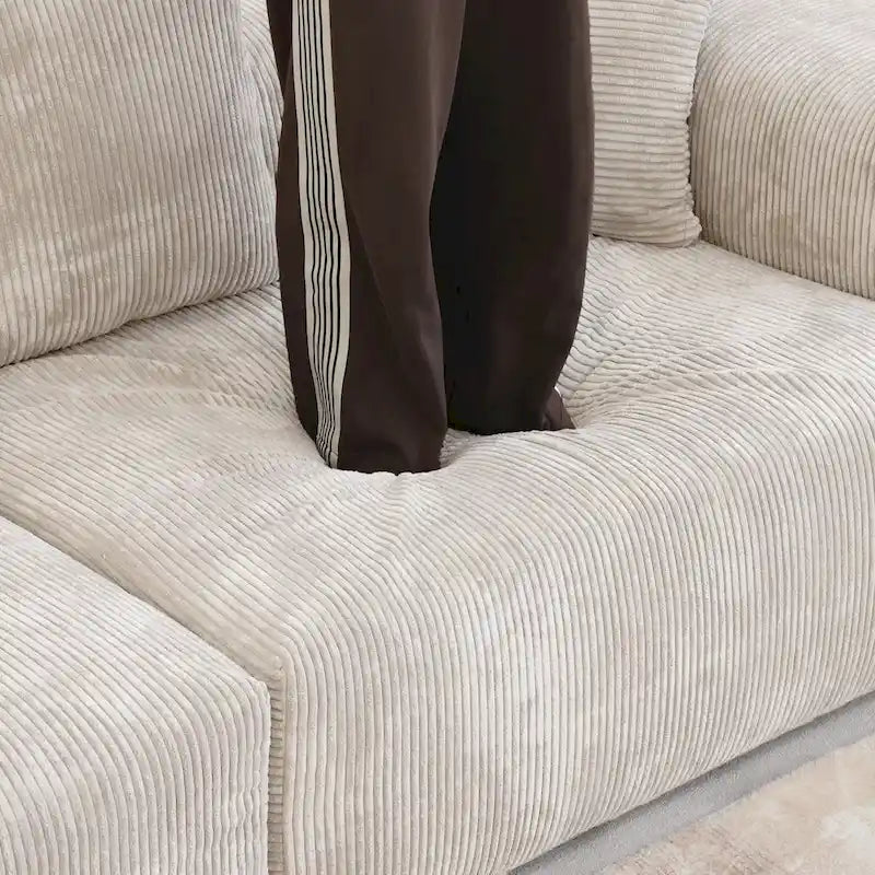 142 Sofá Seccional Oversized en Pana con Forma de L, Clásico y Profundo, con Otomana