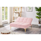 Sofá Cama Futón Convertible de Tela Teddy con Patas Metálicas Doradas