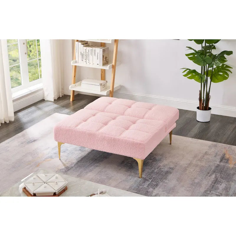 Sofá Cama Futón Convertible de Tela Teddy con Patas Metálicas Doradas