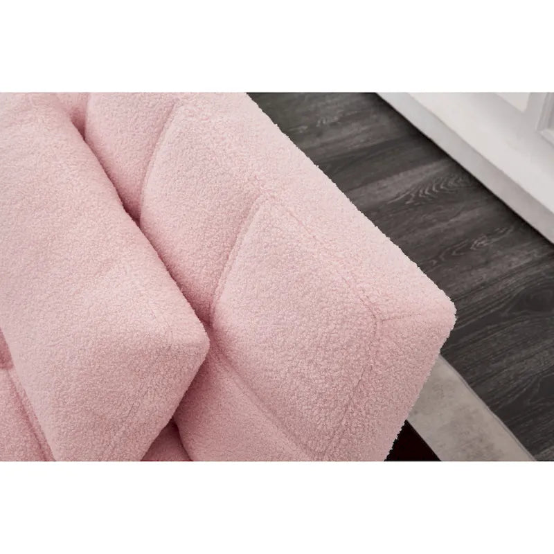 Sofá Cama Futón Convertible de Tela Teddy con Patas Metálicas Doradas