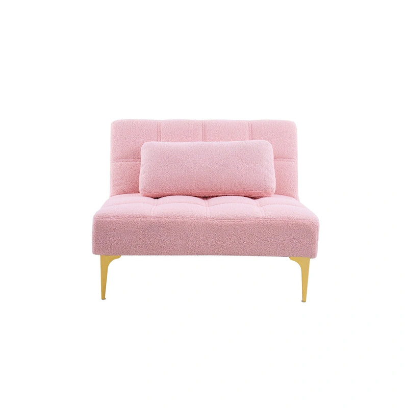 Sofá Cama Futón Convertible de Tela Teddy con Patas Metálicas Doradas