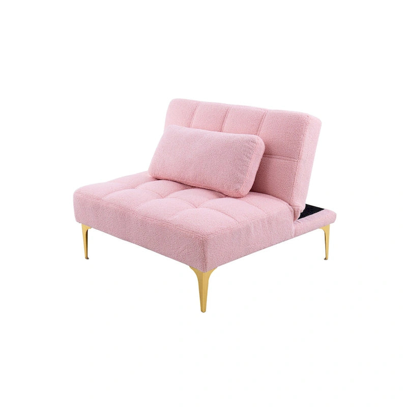 Sofá Cama Futón Convertible de Tela Teddy con Patas Metálicas Doradas