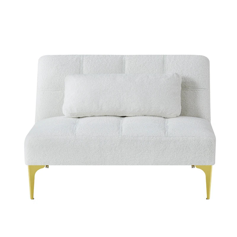 Sofá Cama Futón Convertible de Tela Teddy con Patas Metálicas Doradas