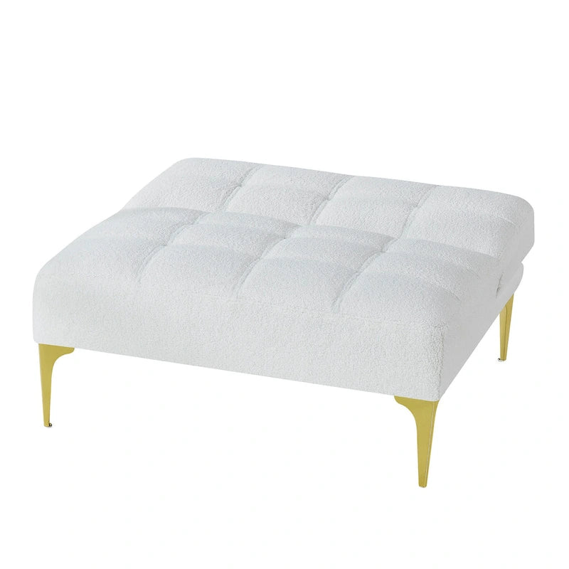 Sofá Cama Futón Convertible de Tela Teddy con Patas Metálicas Doradas