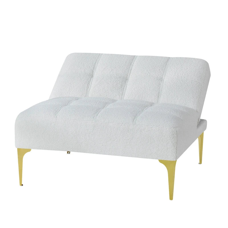 Sofá Cama Futón Convertible de Tela Teddy con Patas Metálicas Doradas