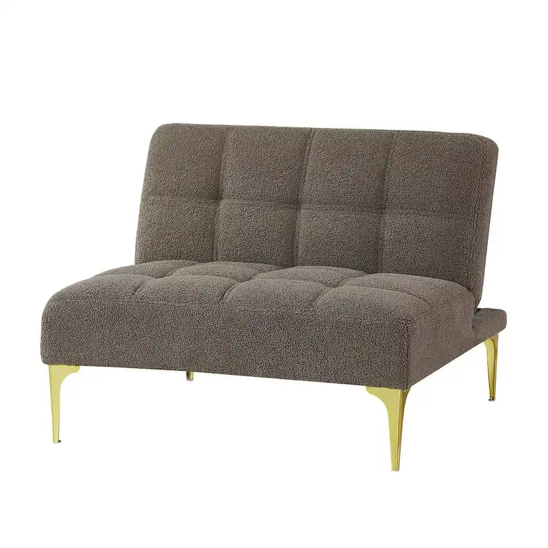 Sofá Cama Futón Convertible de Tela Teddy con Patas Metálicas Doradas