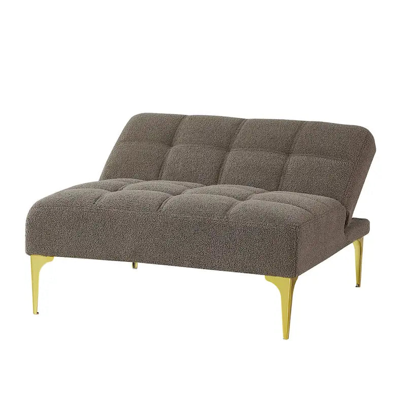 Sofá Cama Futón Convertible de Tela Teddy con Patas Metálicas Doradas