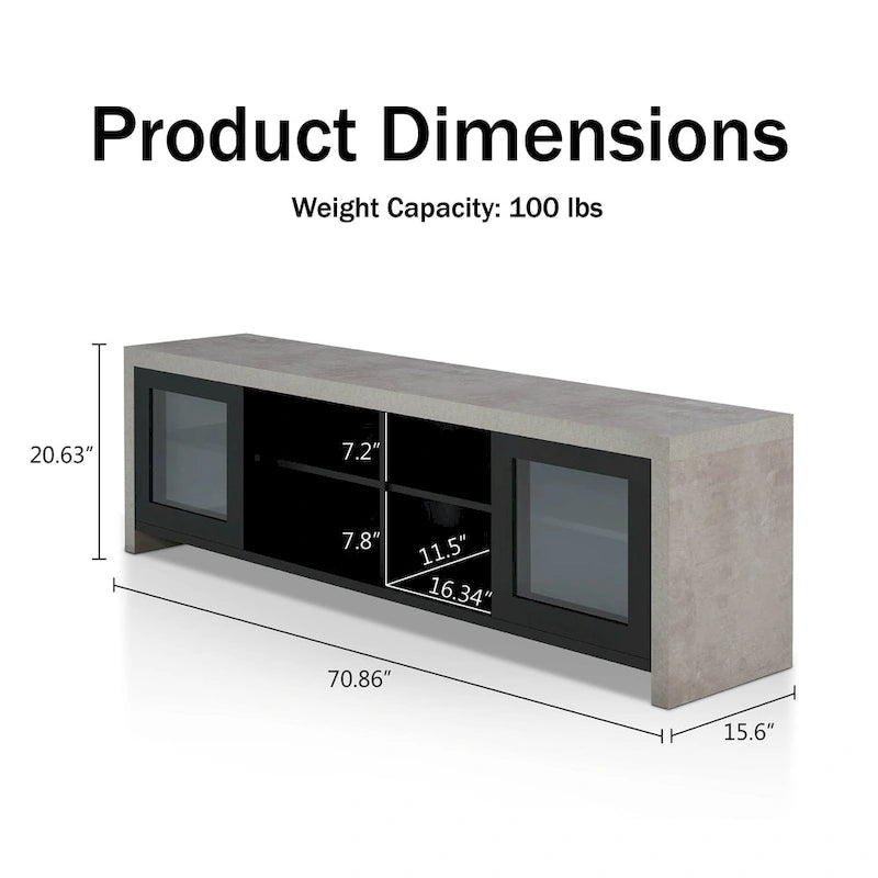 Mueble de TV de almacenamiento multifuncional de cristal contemporáneo de 71 pulgadas
