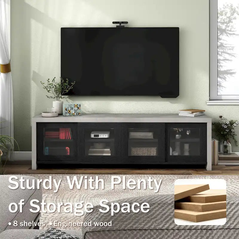 Mueble de TV de almacenamiento multifuncional de cristal contemporáneo de 71 pulgadas