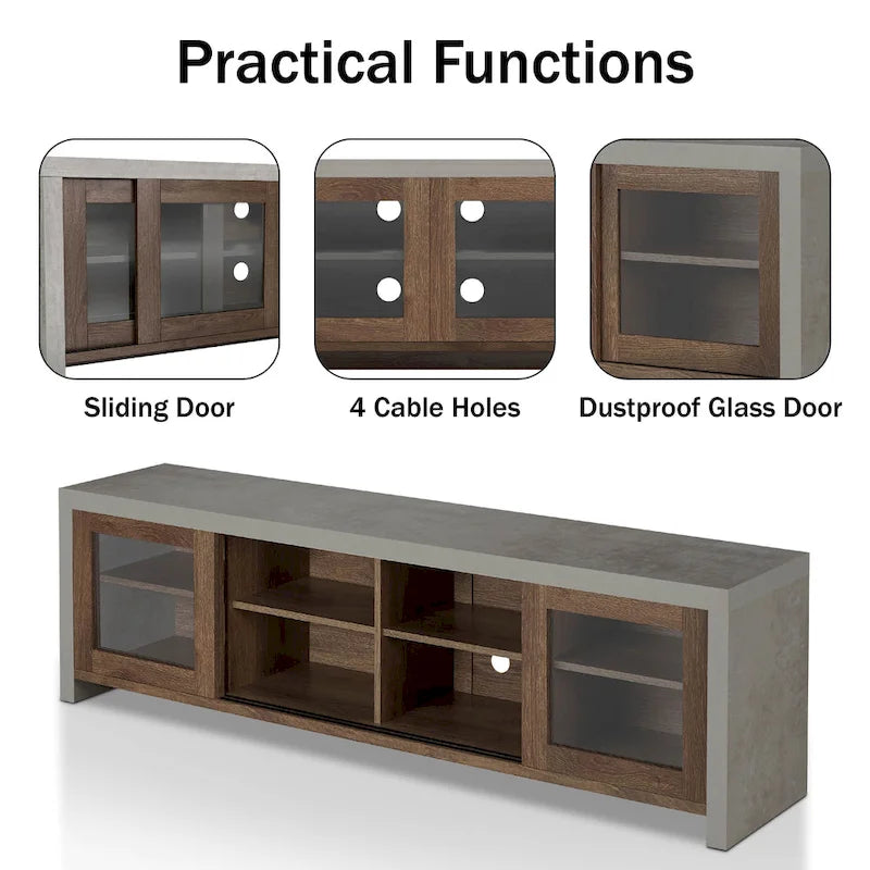 Mueble de TV de almacenamiento multifuncional de cristal contemporáneo de 71 pulgadas
