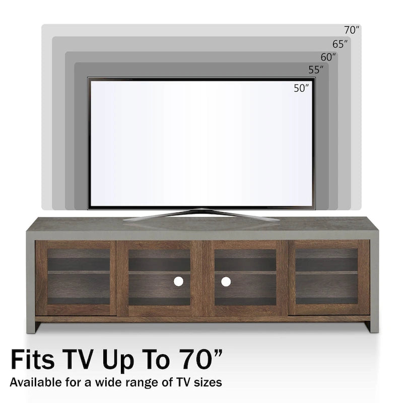 Mueble de TV de almacenamiento multifuncional de cristal contemporáneo de 71 pulgadas