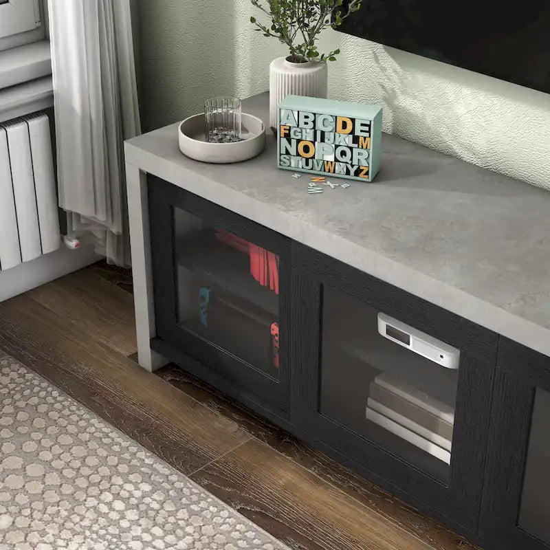 Mueble de TV de almacenamiento multifuncional de cristal contemporáneo de 71 pulgadas