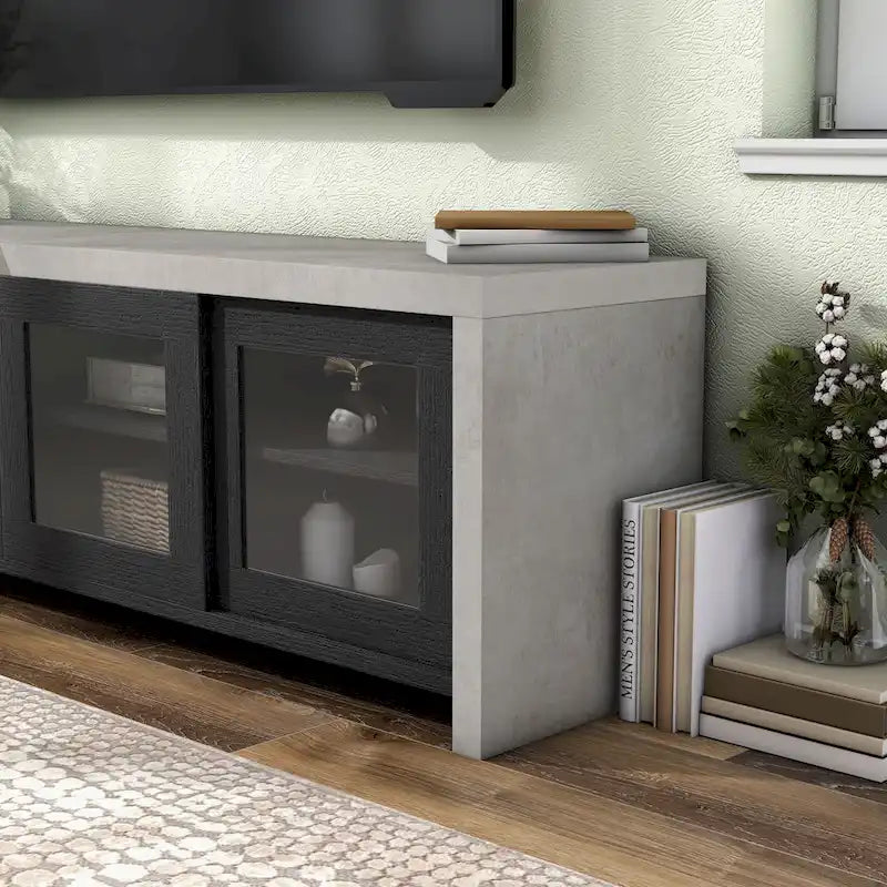 Mueble de TV de almacenamiento multifuncional de cristal contemporáneo de 71 pulgadas
