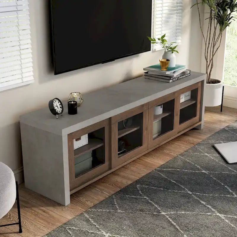 Mueble de TV de almacenamiento multifuncional de cristal contemporáneo de 71 pulgadas