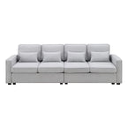 104Sofá Tapizado con Bolsillos en los Apoyabrazos y 4 Cojines, Sofá de Tela de Lino Moderno de 4 Plazas Estilo Minimalista