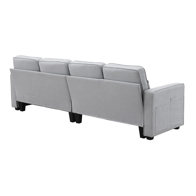 104Sofá Tapizado con Bolsillos en los Apoyabrazos y 4 Cojines, Sofá de Tela de Lino Moderno de 4 Plazas Estilo Minimalista