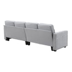 104Sofá Tapizado con Bolsillos en los Apoyabrazos y 4 Cojines, Sofá de Tela de Lino Moderno de 4 Plazas Estilo Minimalista