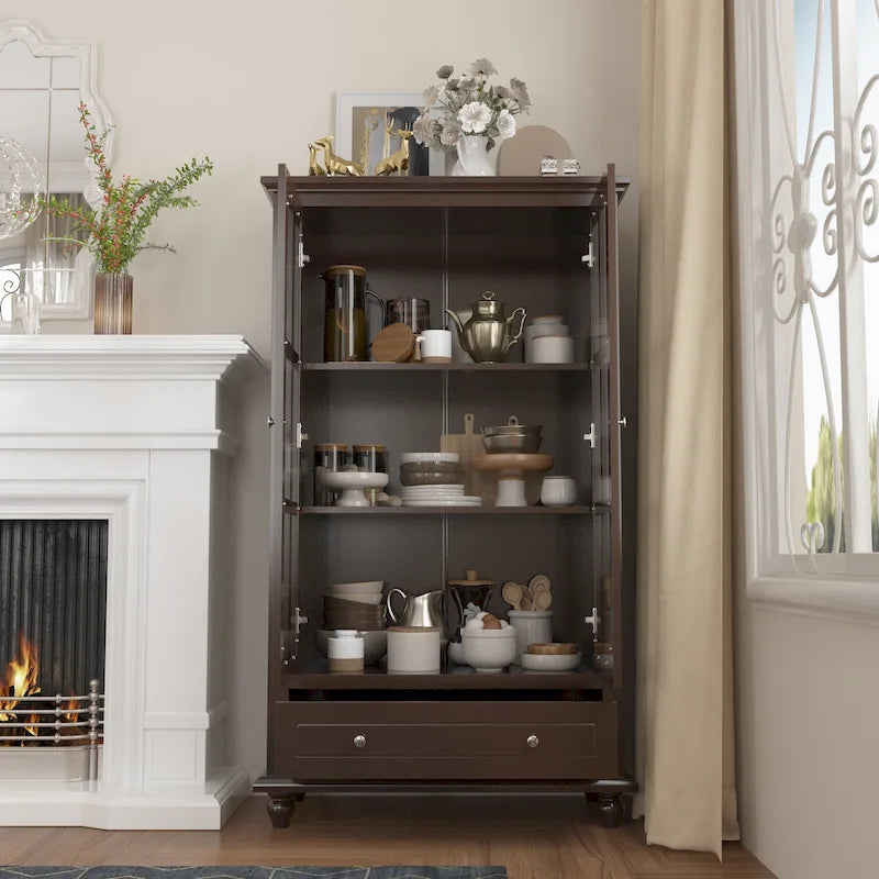 Aparador de laca tipo bufé de 55.1 pulgadas, vitrina con puertas de vidrio, librería